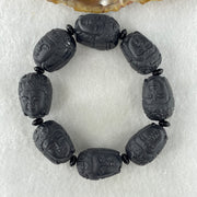 Type A Opaque Black Omphacite Jadeite Guan Yin Head Beads Bracelet 117.05g 16cm 19.7mm 8 Beads - Huangs Jadeite and Jewelry Pte Ltd