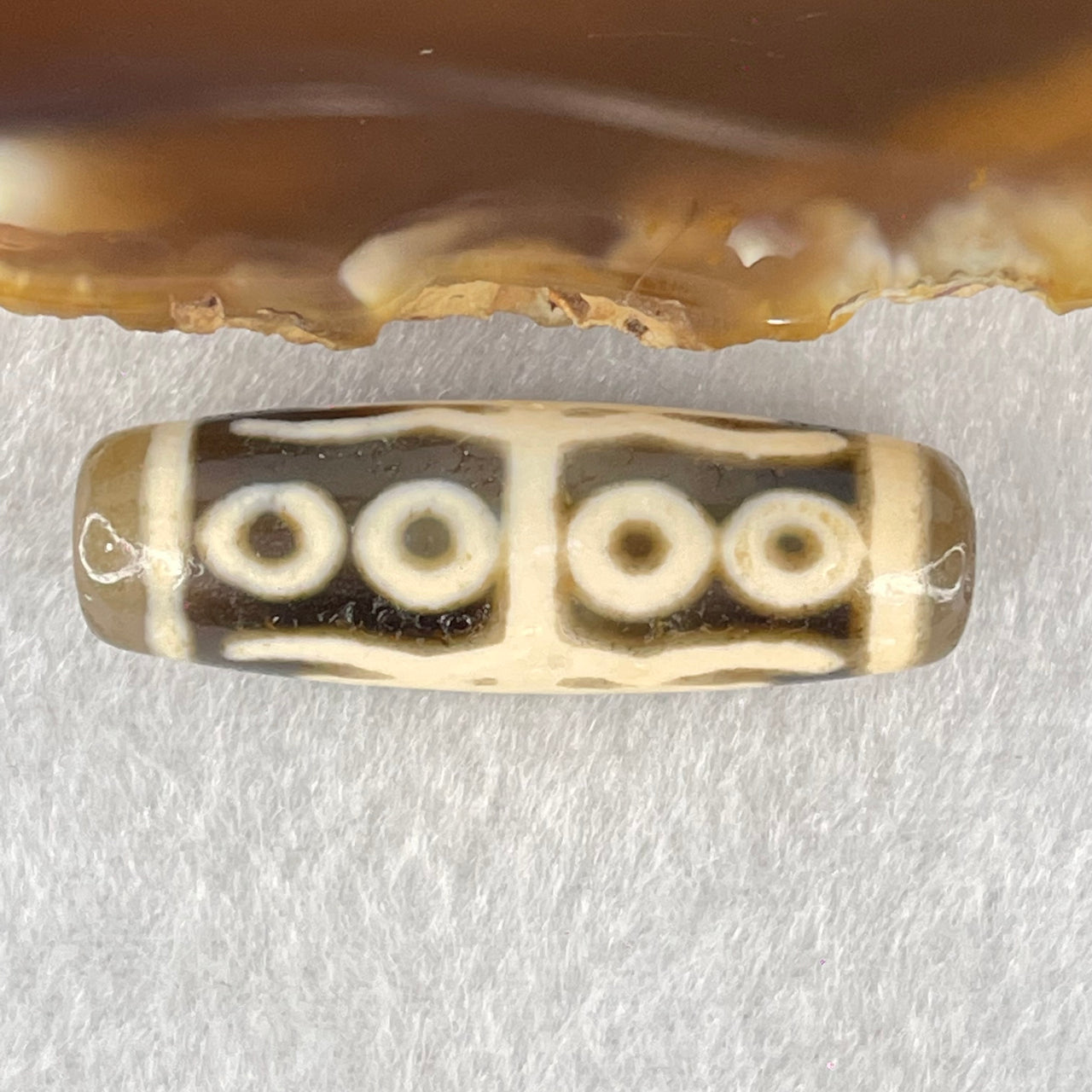 Natural Powerful Tibetan Old Oily Agate Water Lines 8 Eyes Dzi Bead Heavenly Master (Tian Zhu) 水纹八眼天诛 9.63g 38.4 by 12.6mm - Huangs Jadeite and Jewelry Pte Ltd