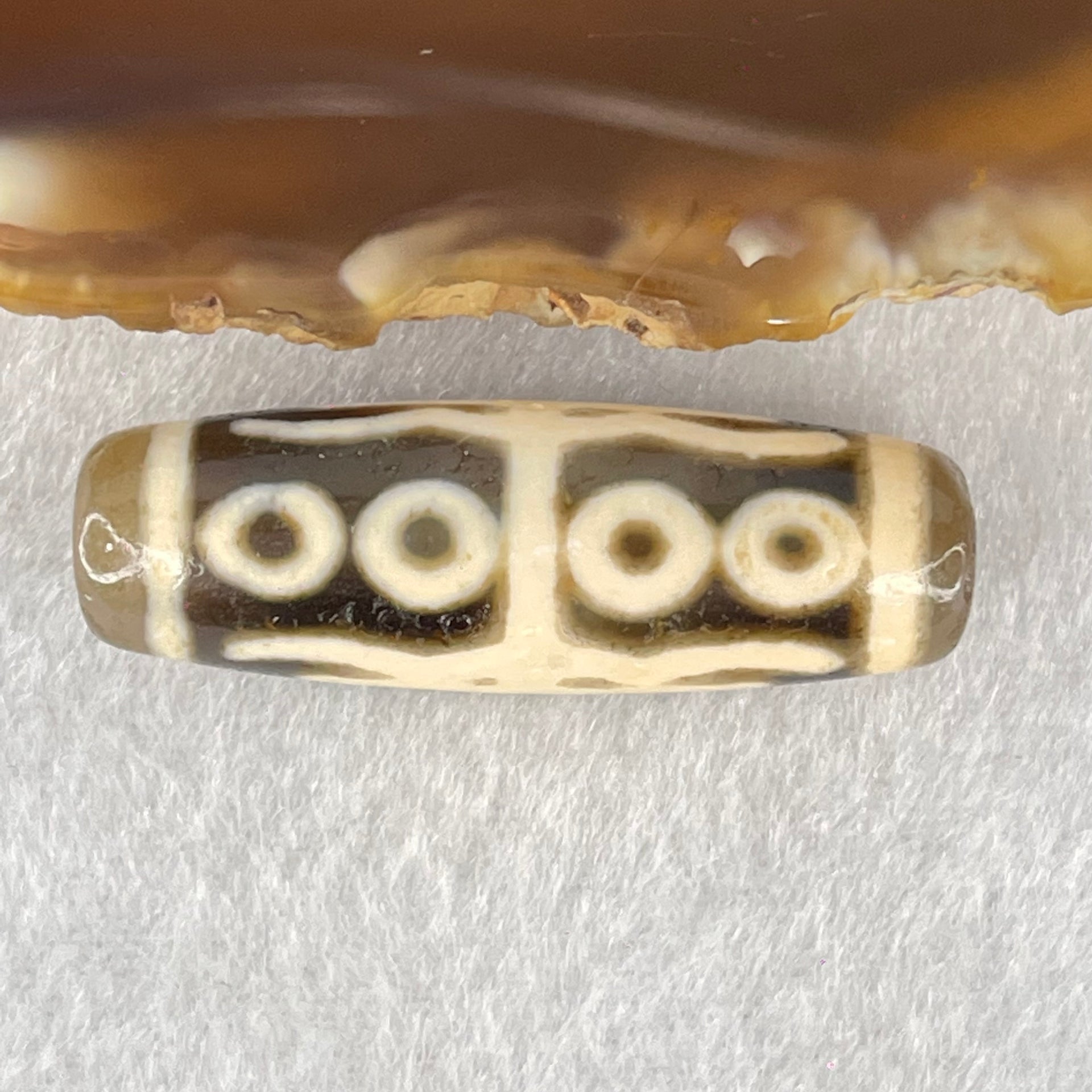 Natural Powerful Tibetan Old Oily Agate Water Lines 8 Eyes Dzi Bead Heavenly Master (Tian Zhu) 水纹八眼天诛 9.63g 38.4 by 12.6mm - Huangs Jadeite and Jewelry Pte Ltd