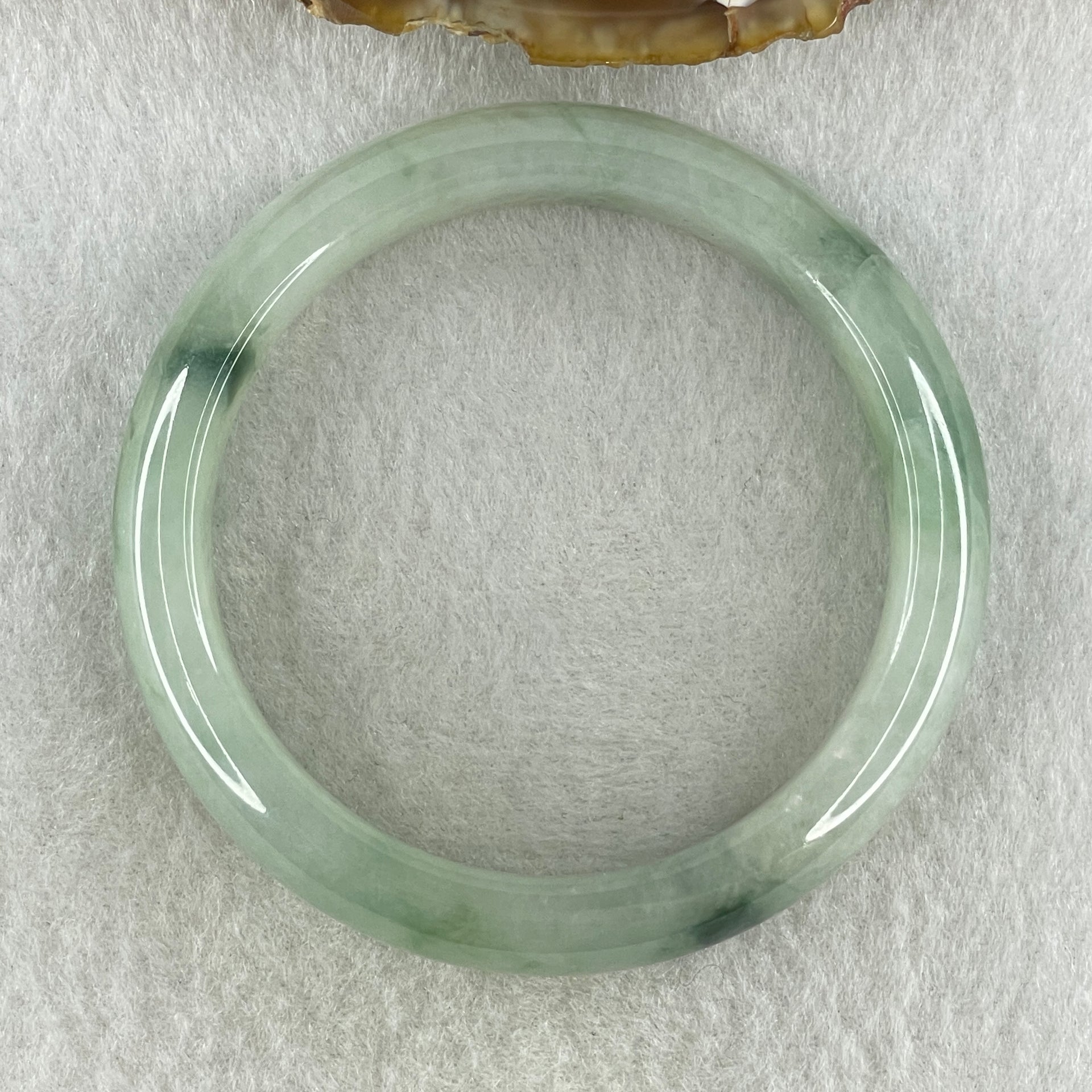Type A Natural Jelly Light Green with Blueish Green Flora Piao Hua Jadeite Bangle 44.63g Inner Diameter 50.7mm 12.3 by 8.3mm (Internal Lines) - Huangs Jadeite and Jewelry Pte Ltd