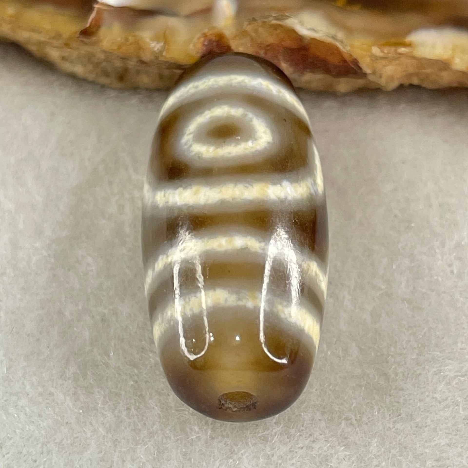 Natural Powerful Tibetan Old Oily Agate 2 Eyes Dzi Bead Heavenly Master (Tian Zhu) 二眼天诛 8.31g 28.9 by 13.7mm - Huangs Jadeite and Jewelry Pte Ltd