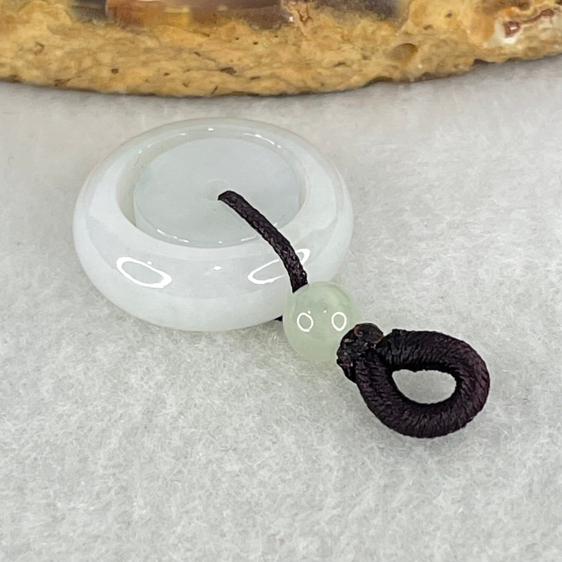 Type A Faint Lavender Jadeite Double Ping An Kou Donut Charm Pendant 4.40g 18.3 by 7.0mm - Huangs Jadeite and Jewelry Pte Ltd