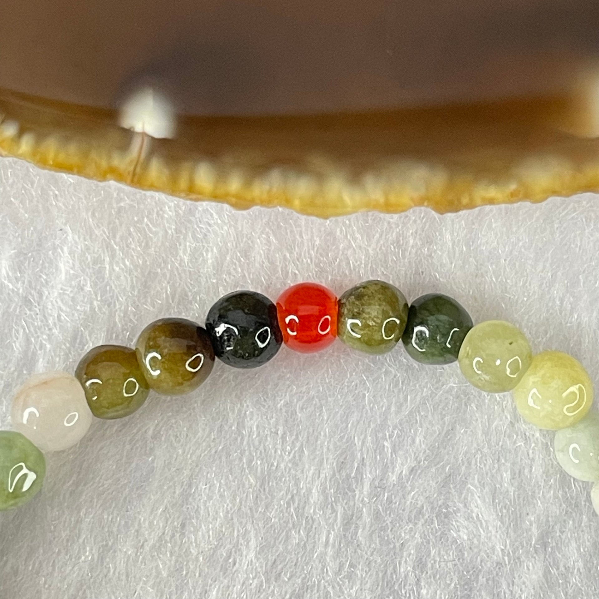 Type A Mixed Color Jadeite and Red Agate Beads Bracelet 6.18g 13.5cm 5.4mm 36 Beads - Huangs Jadeite and Jewelry Pte Ltd