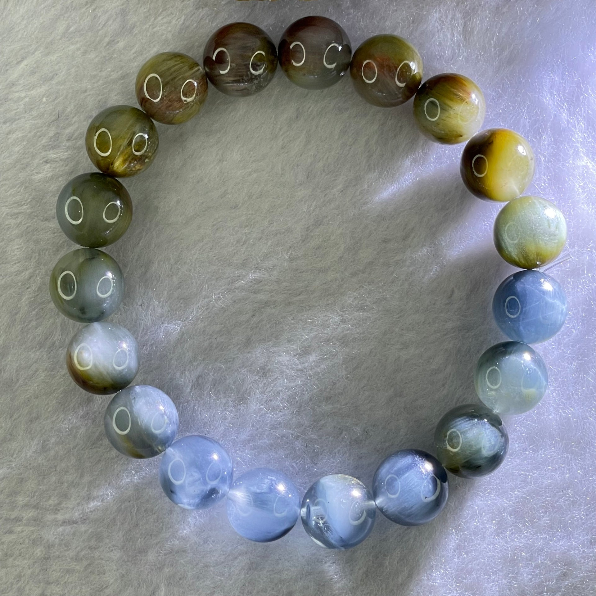 Good Grade Natural Blue Rutilated Quartz Bracelet 32.71g 17.5cm 11.0mm 19 Beads - Huangs Jadeite and Jewelry Pte Ltd