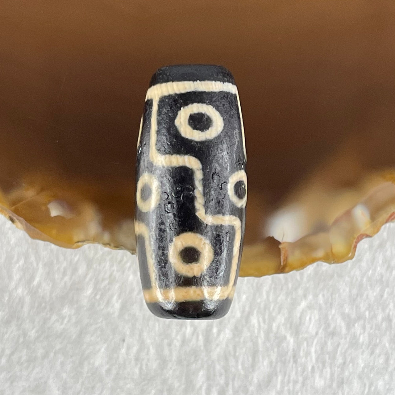 Natural Powerful Tibetan Old Oily Dark Brown with Yellowish White Agate 9 Eyes Dzi Bead Heavenly Master (Tian Zhu) 九眼天诛 6.62g 28.0 by 12.4mm - Huangs Jadeite and Jewelry Pte Ltd