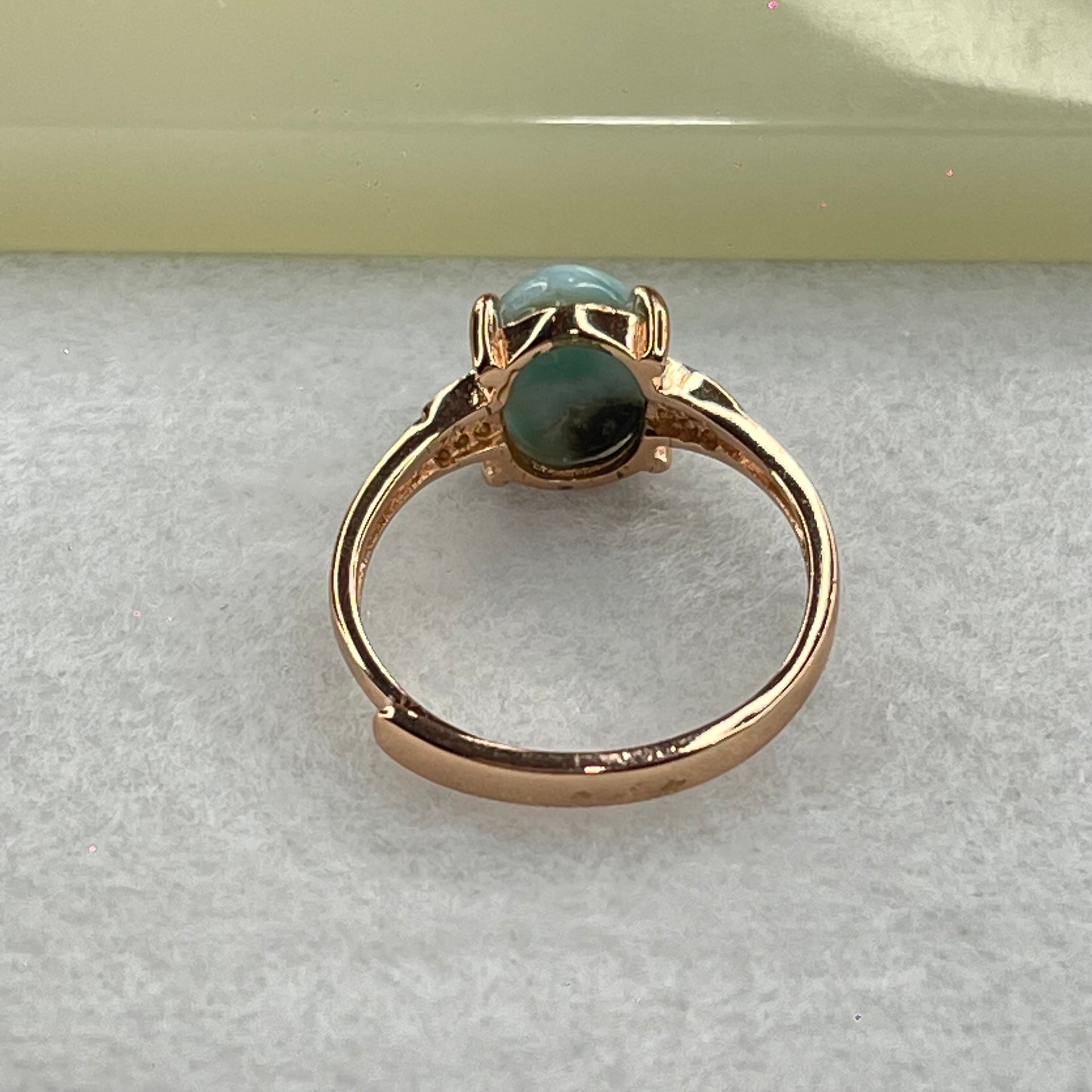 Natural Larimar in S925 Silver Rose Gold Color Ring (Adjustable Size) 2.18g 9.7 by 7.8 by 4.0mm - Huangs Jadeite and Jewelry Pte Ltd