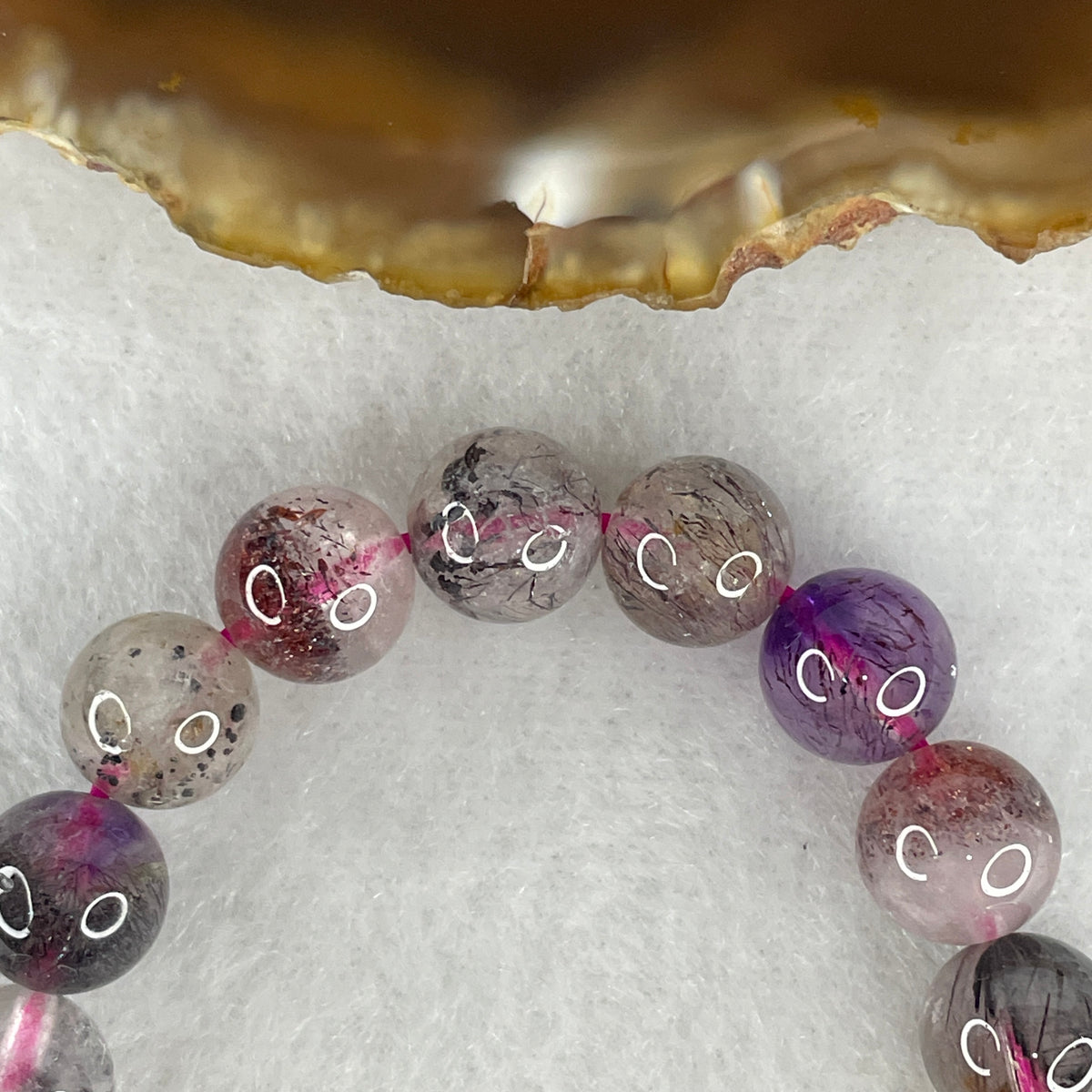 Certified Above Average Grade Natural Super 7 Crystal Beads Bracelet | 8.8mm Sacred 7-Mineral Synergy Power (20.26g | 16cm Wrist Sizing | 22 Beads)