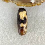 Aged Natural Powerful Tibetan Old Oily Blackish Brown Yellowish White Agate Green Tara Dzi Bead Heavenly Master (Tian Zhu) 绿度母天珠 4.86g 28.5 by 10.8mm - Huangs Jadeite and Jewelry Pte Ltd