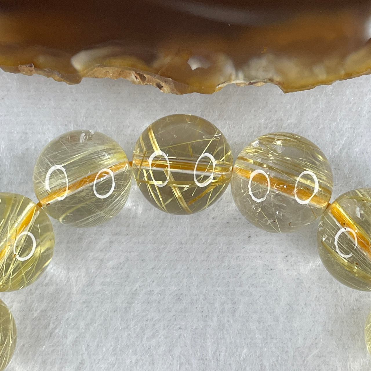 Good Grade Natural Golden Rutilated Quartz Beads Bracelet 62.00g 17cm 15.2mm 15 Beads