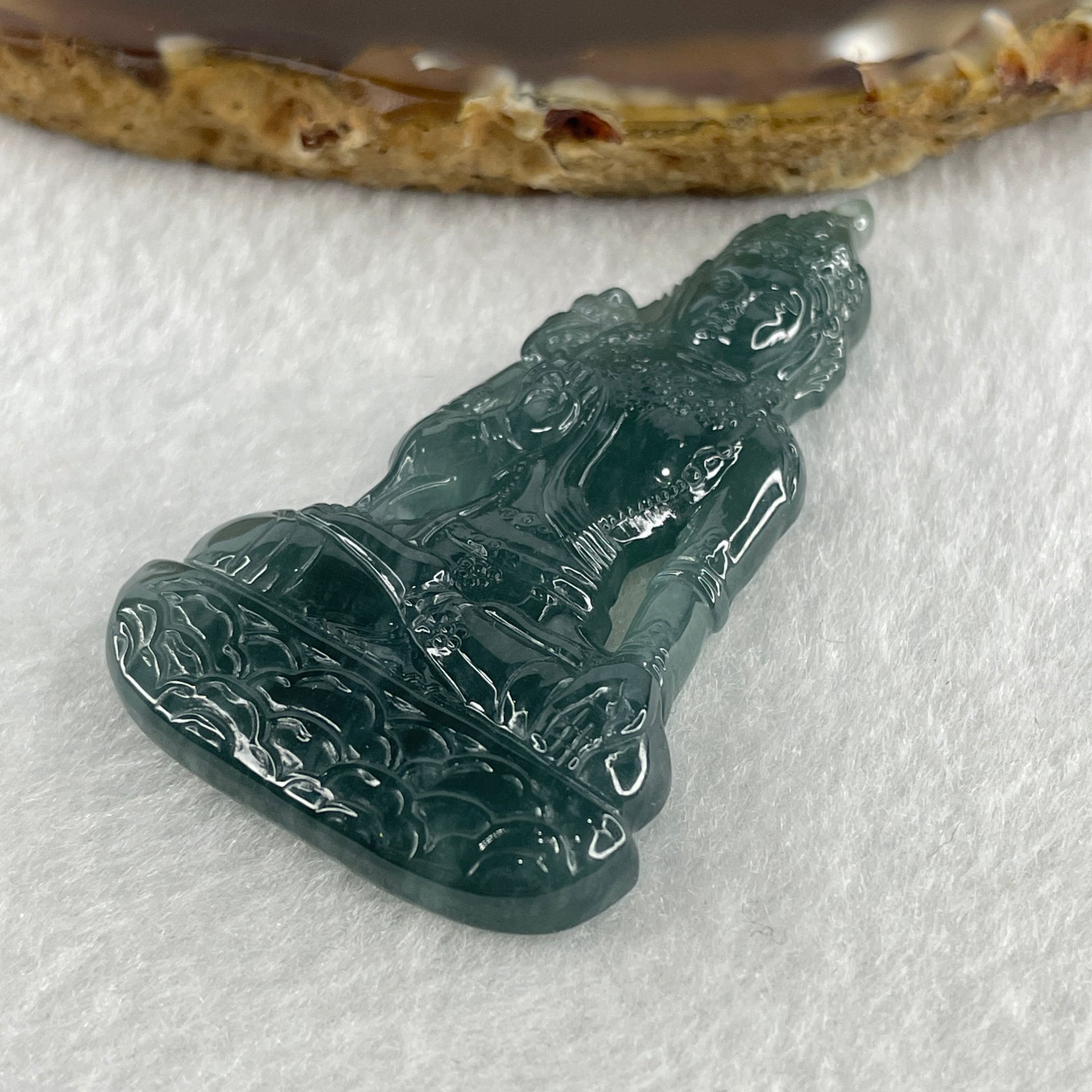 Natural Type A Semi Icy Blueish Green Jadeite Tara Guanyin Pendant 16.9g 56.7 by 32.4 by 6.5mm - Huangs Jadeite and Jewelry Pte Ltd