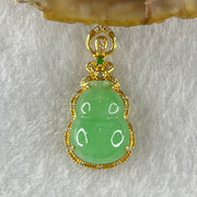 Type A Apple Green Jadeite Hulu and Diamonds 18K Yellow Gold Pendant 2.35g 13.2 by 9.5 by 4.5mm - Huangs Jadeite and Jewelry Pte Ltd