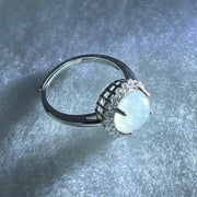 Type A Semi Icy Green Jadeite Cabochon in S925 Sliver Ring (Adjustable Size) 2.60g 8.4 by 8.9 by 5.0mm - Huangs Jadeite and Jewelry Pte Ltd