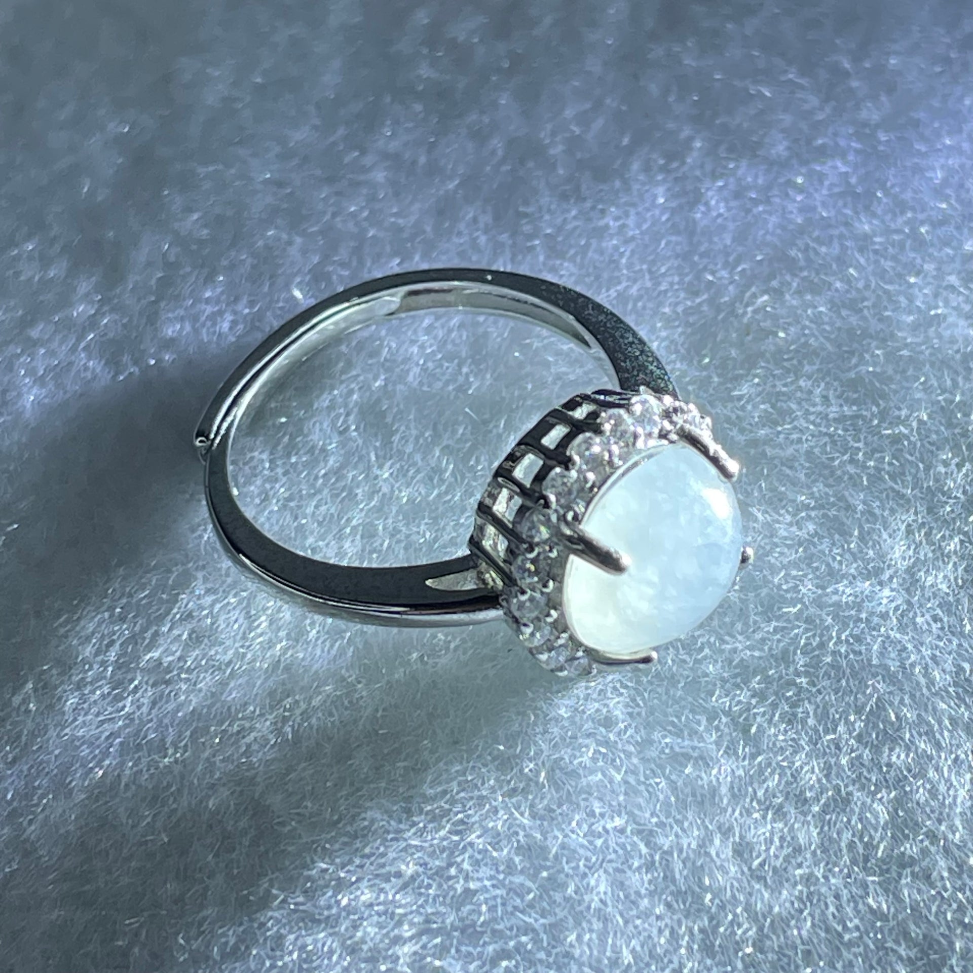 Type A Semi Icy Green Jadeite Cabochon in S925 Sliver Ring (Adjustable Size) 2.60g 8.4 by 8.9 by 5.0mm - Huangs Jadeite and Jewelry Pte Ltd