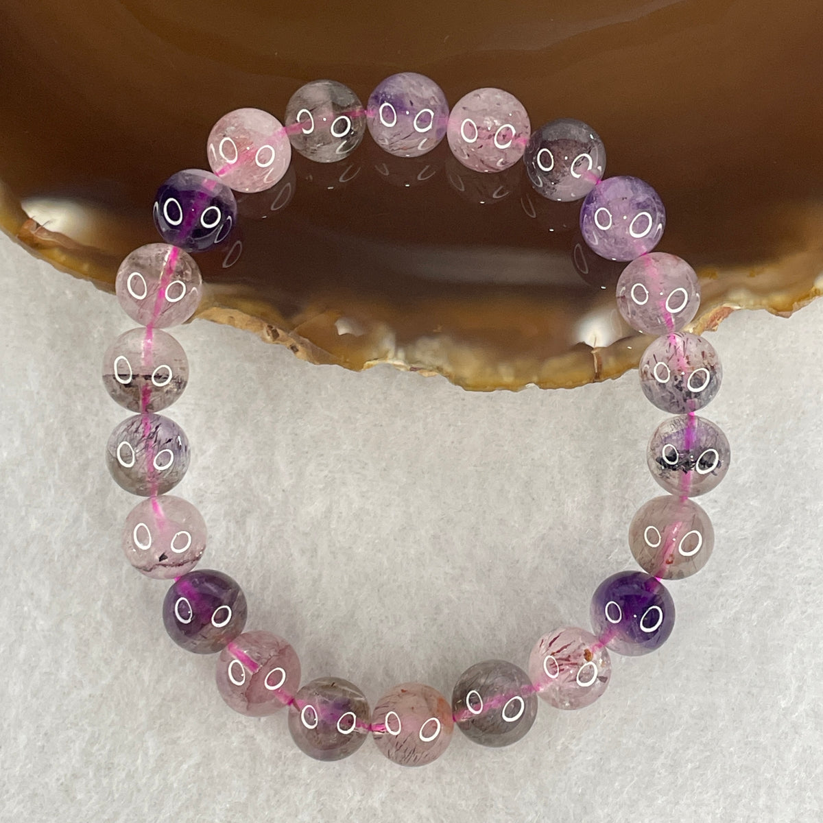Certified Above Average Grade Natural Super 7 Crystal Beads Bracelet | 8.7mm Sacred 7-Mineral Synergy Power (19.52g | 15.5cm Petite Wrist Sizing | 22 Beads)