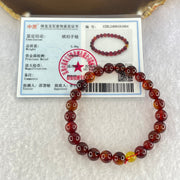 Natural Blood Red Amber Beads Bracelet 5.06g 15cm 7.4mm 25 Beads - Huangs Jadeite and Jewelry Pte Ltd