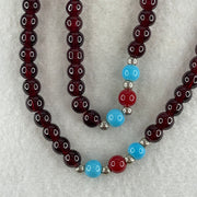 Man Made Red with Blue and Red Agate Beads Necklace 27.08g 52cm 6.4mm 76Beads - Huangs Jadeite and Jewelry Pte Ltd