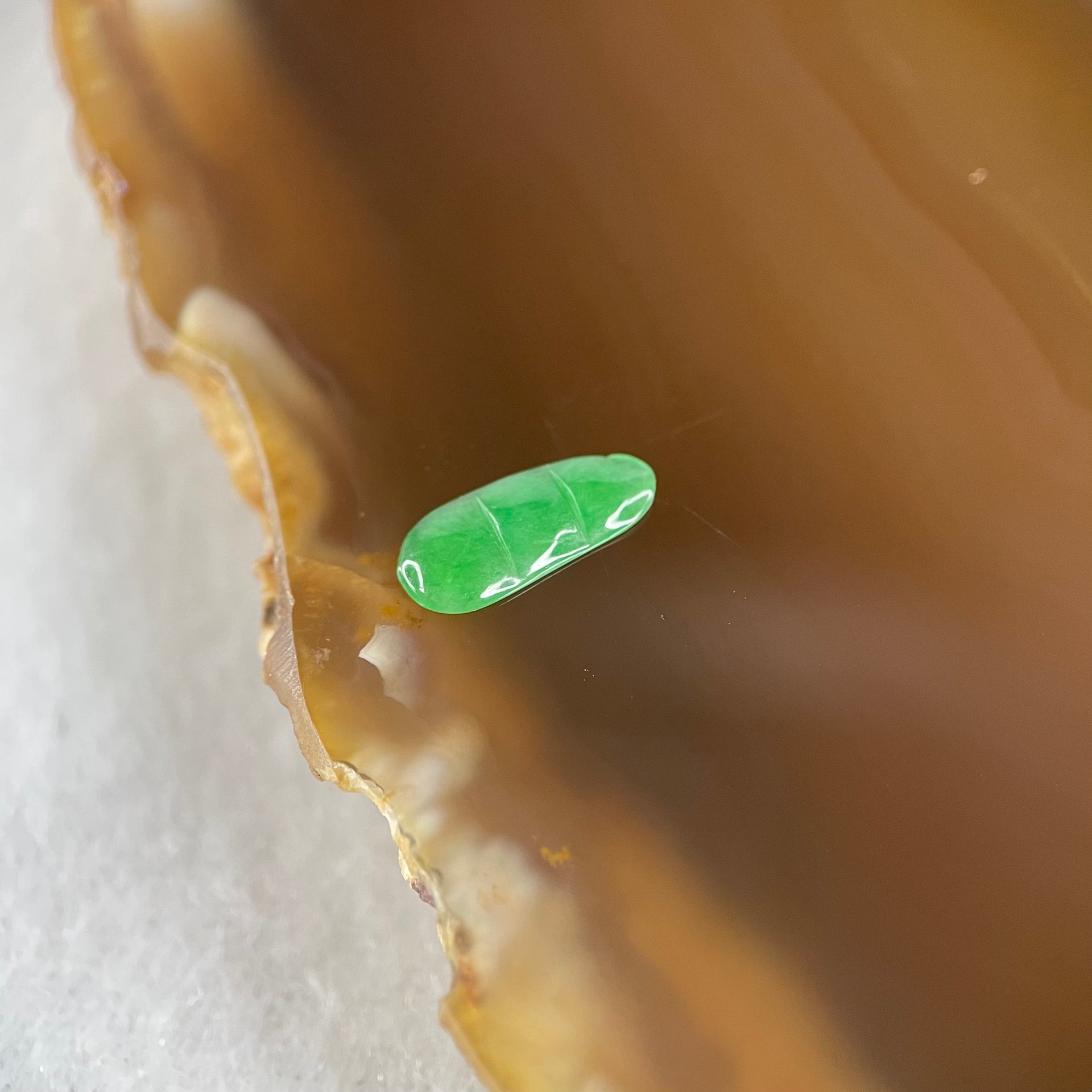 Type A Old Mine Full Green Jadeite Peapod Charm Stone For Setting 0.09g 10.2 by 4.4 by 1.2mm - Huangs Jadeite and Jewelry Pte Ltd