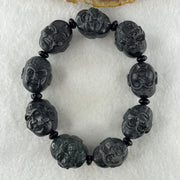 Type A Opaque Black Omphacite Jadeite Eighteen Arhats or 18 Luohans  十八羅漢 Head Beads Bracelet 101.90g 16cm 19.9mm 9 Beads - Huangs Jadeite and Jewelry Pte Ltd