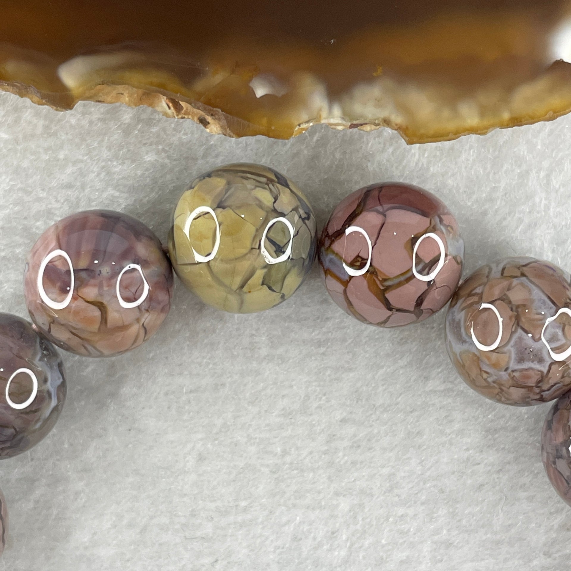 Certified Natural Alashan Agate Greyish Beads Bracelet 49.866g 17cm 13.4mm 16Beads - Huangs Jadeite and Jewelry Pte Ltd