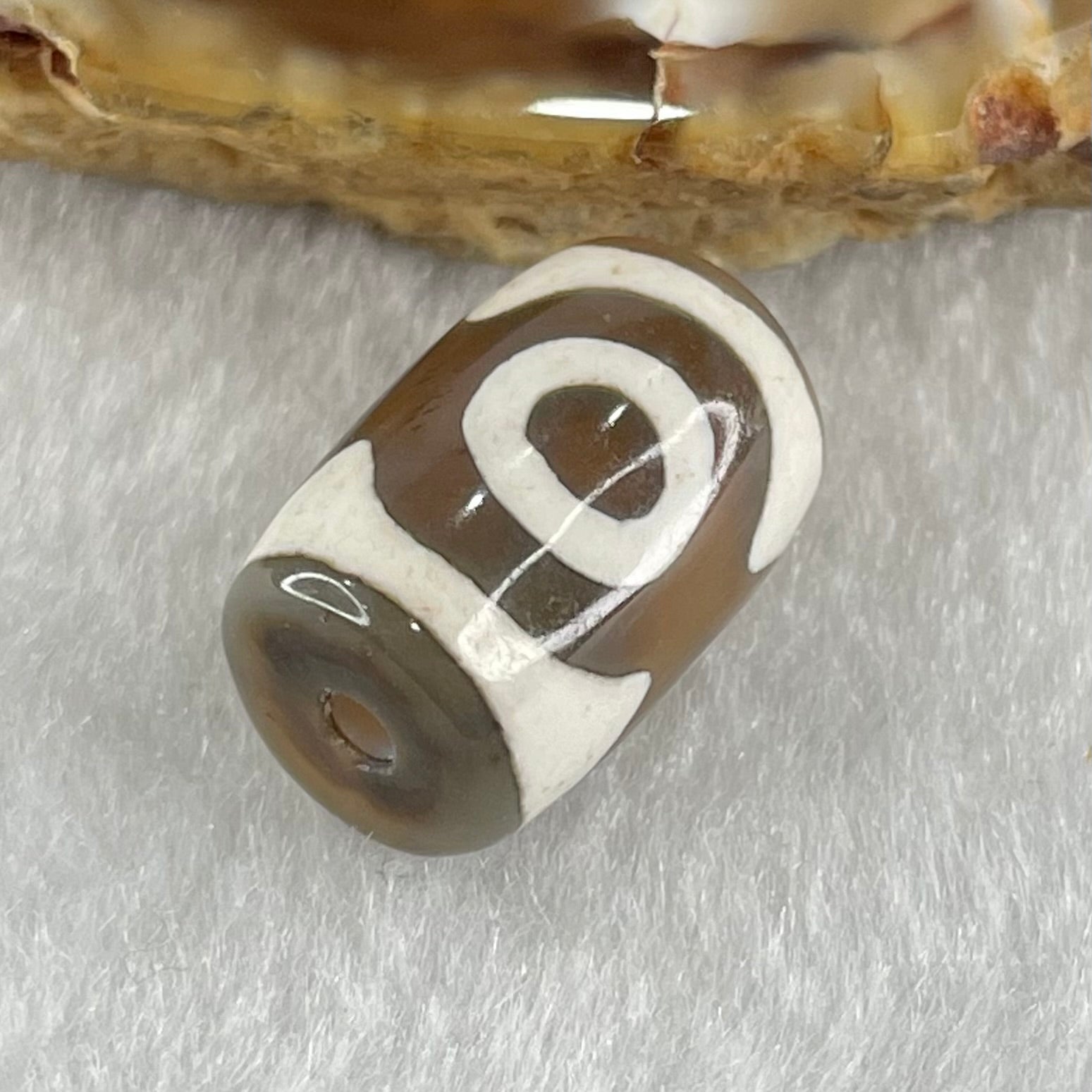 Natural Powerful Tibetan Old Oily Dark Brown With White Agate 3 Eyes Dzi Bead Heavenly Master (Tian Zhu) 三眼天诛 3.19g 15.7 by 10.8mm - Huangs Jadeite and Jewelry Pte Ltd
