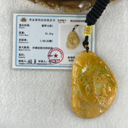 Natural Type A Yellow Jadeite Shan Shui Scenic with Gui Ren Benefactor 61.31g 66.1 by 45.1 by 11.9mm - Huangs Jadeite and Jewelry Pte Ltd
