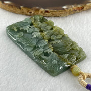 Grand Master Type Green with Brownish Yellow Jadeite Shan Shui with Gui Ren with Dragon Pendant 62.97g 67.6 by 41.8 by 9.5mm - Huangs Jadeite and Jewelry Pte Ltd
