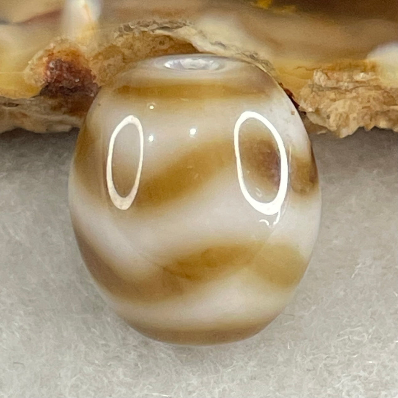 Natural Powerful Tibetan Old Oily Agate Water Wave Daluo Amulet (Tian Zhu) Dzi Bead 2.81g 13.5 by 12.1mm - Huangs Jadeite and Jewelry Pte Ltd
