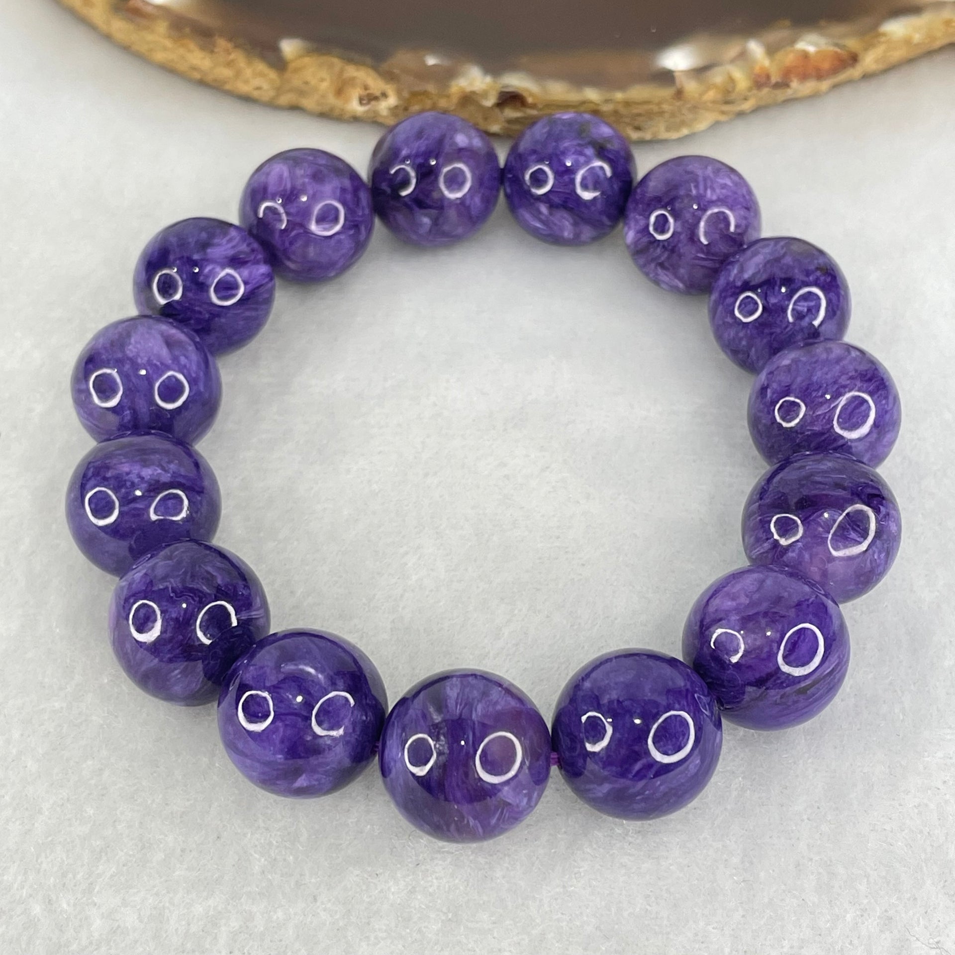 Good Grade Natural Charoite Beads Bracelet 58.817g 18.5cm 14.3mm Beads - Huangs Jadeite and Jewelry Pte Ltd