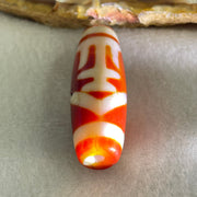 Natural Powerful Tibetan Old Oily Red White Agate One Eye Gold Metal Element Dzi Bead Heavenly Master (Tian Zhu) 一眼金天珠 9.68g 37.6 by 12.9mm - Huangs Jadeite and Jewelry Pte Ltd