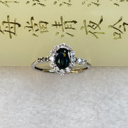 Blue Green Cubic Zirconia with Crystals in Sliver Ring (Adjustable Size) 1.34g by 6.0 by 4.6 by 3.2mm - Huangs Jadeite and Jewelry Pte Ltd