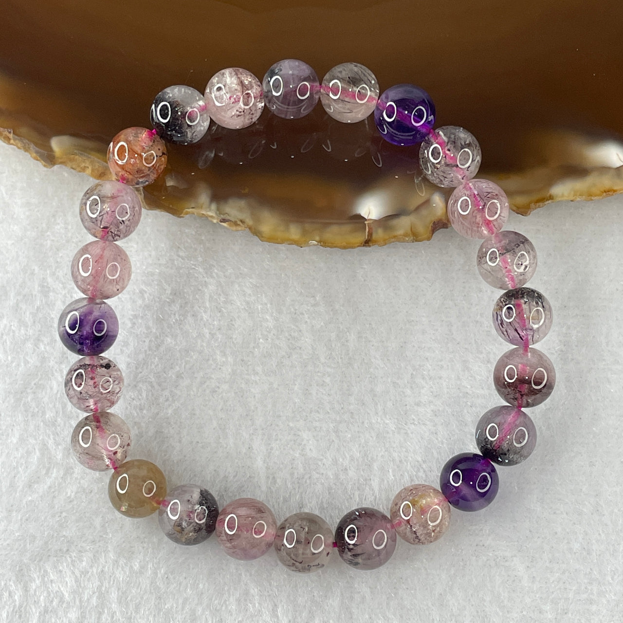 Certified Above-Average Grade Natural Super 7 Crystal Beads Bracelet | Fluid High-Clarity Elegant Strand | Authentic Sacred Seven Multi-Mineral Inclusions Quartz Spiritual Catalyst & Auric Shield Bracelet (14.99g | 15cm Length | 7.8mm | 24 Beads)