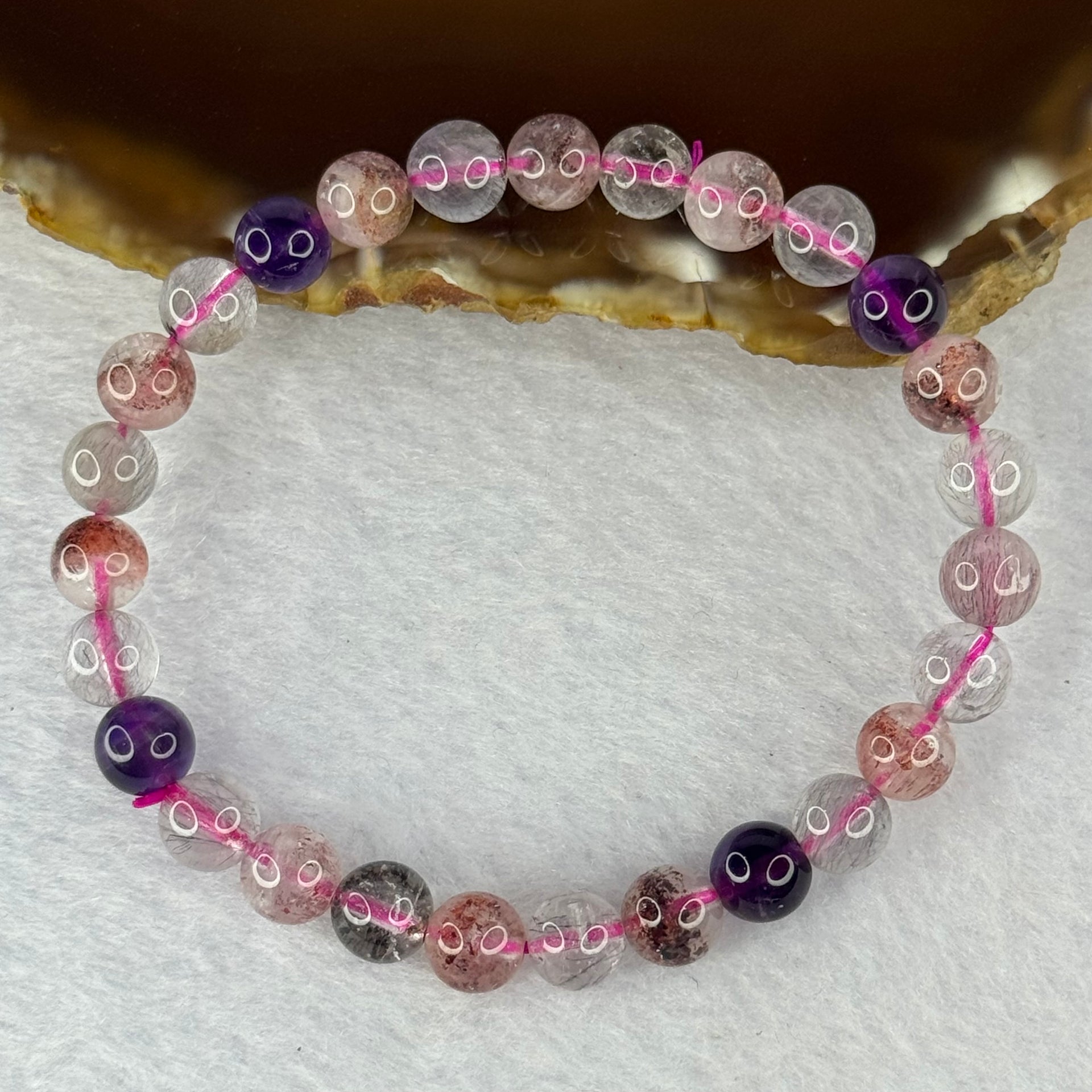 Above Average Grade Natural Super 7 Crystal Beads Bracelet 天然超级七水晶珠手链 14.13g 16cm 7.4mm 27 Beads - Huangs Jadeite and Jewelry Pte Ltd