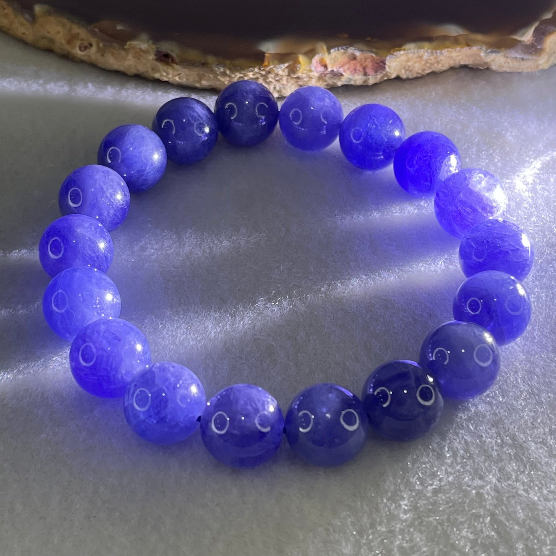 Above Average Grade Natural Blue Tanzanite Beads Bracelet 43.01g 16cm 11.2mm 18 Beads - Huangs Jadeite and Jewelry Pte Ltd