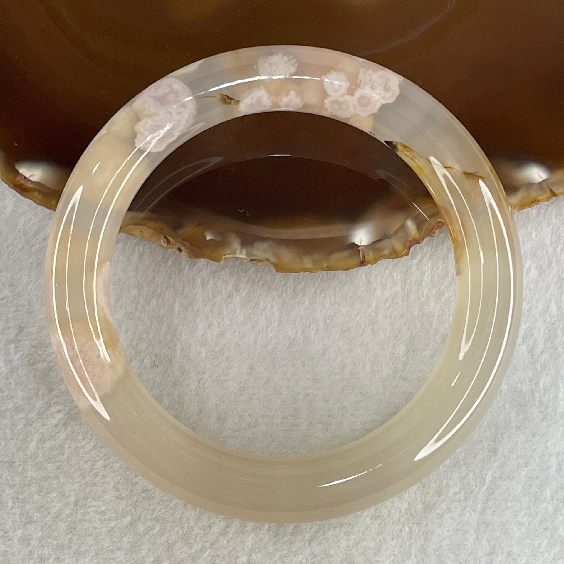 Natural Faint Yellow Flower Agate Bangle 58.92g Internal Diameter 58.8mm 11.8 by 12.3mm (Perfect) - Huangs Jadeite and Jewelry Pte Ltd