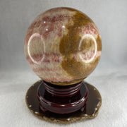 Natural Pink Brown Calcite Sphere Ball with Wooden Stand Display 2,818.4g 122.0 by 170.0mm - Huangs Jadeite and Jewelry Pte Ltd