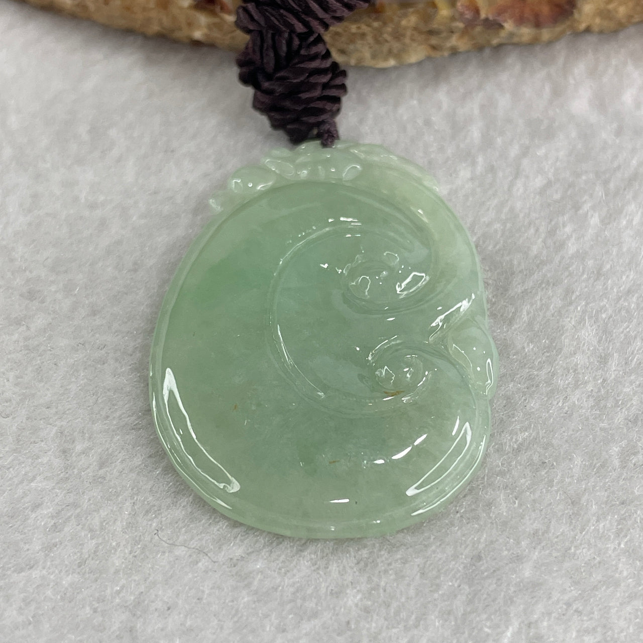 Natural Type A Light Green Jadeite Dragon Head on Ruyi Pendant 12.10g 47.0 by 31.2 by 3.6mm - Huangs Jadeite and Jewelry Pte Ltd