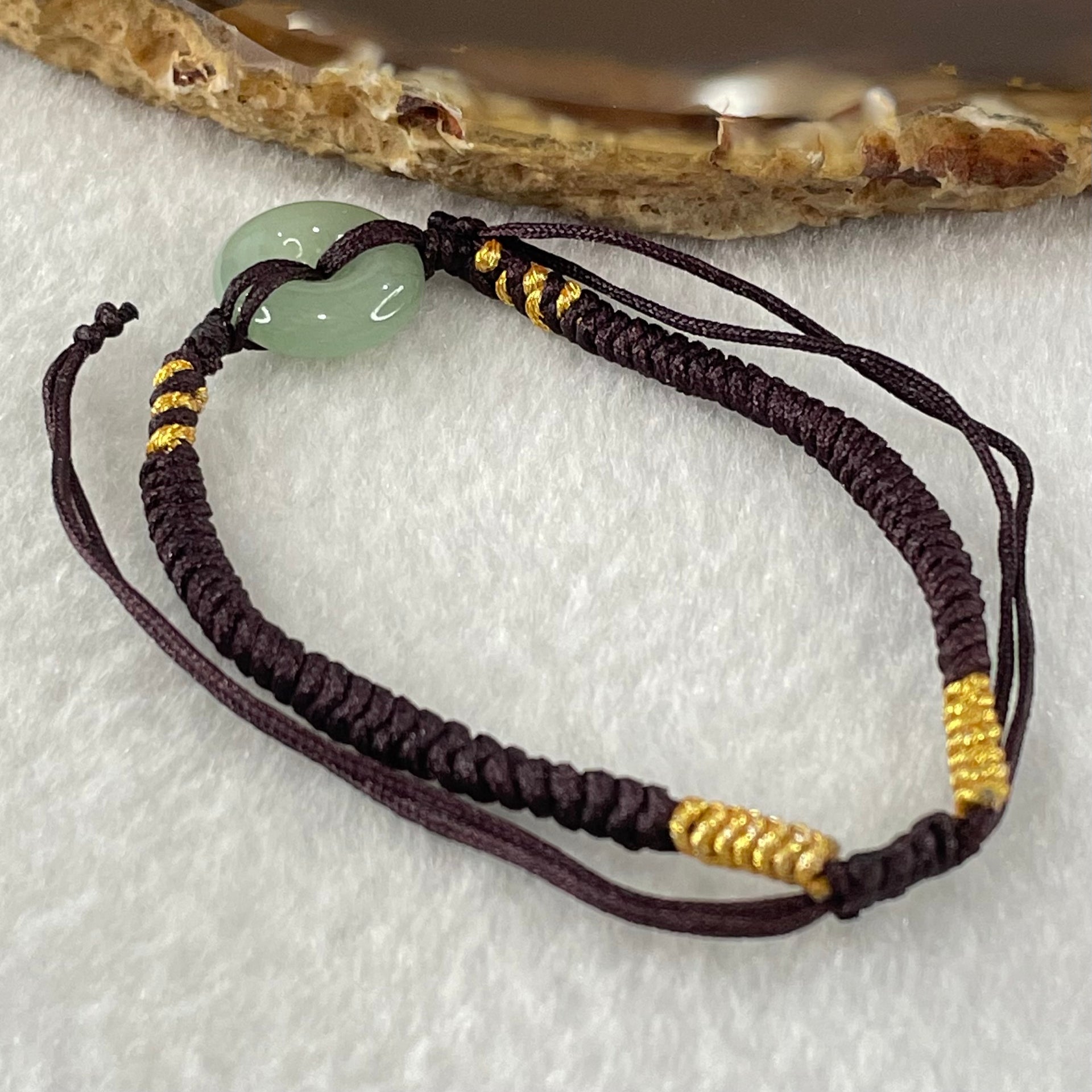 Type A Blueish Green Jadeite Ping An Kou Donut In String Bracelet 2.06g 12.7 by 4.4mm - Huangs Jadeite and Jewelry Pte Ltd