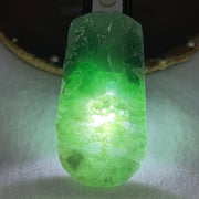 Type A Semi Icy Bright Green Jadeite Double Sided Shan Shui with Gui Ren Benefactor Pendant 47.64g 76.5 by 39.9 by 9.0mm - Huangs Jadeite and Jewelry Pte Ltd