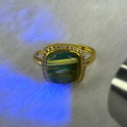 Natural Green Amber with Milk Inclusions in S925 Sliver Gold Color Ring (Adjustable Size) 2.17g 90.0 by 4.0mm - Huangs Jadeite and Jewelry Pte Ltd