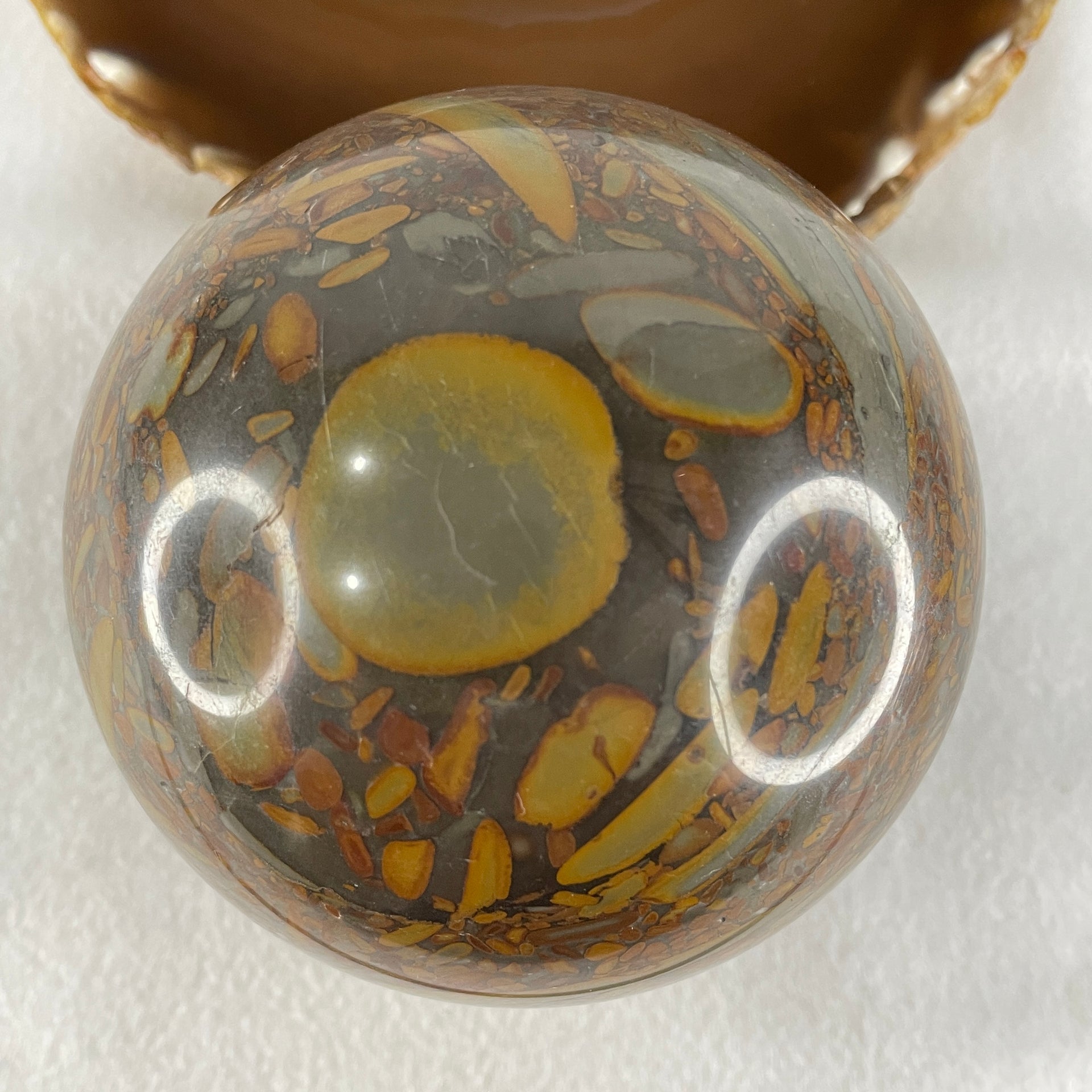 Natural Brecciated Jasper Ball Display with Wooden Stand 1641.2g 95.6 by 165.0mm - Huangs Jadeite and Jewelry Pte Ltd