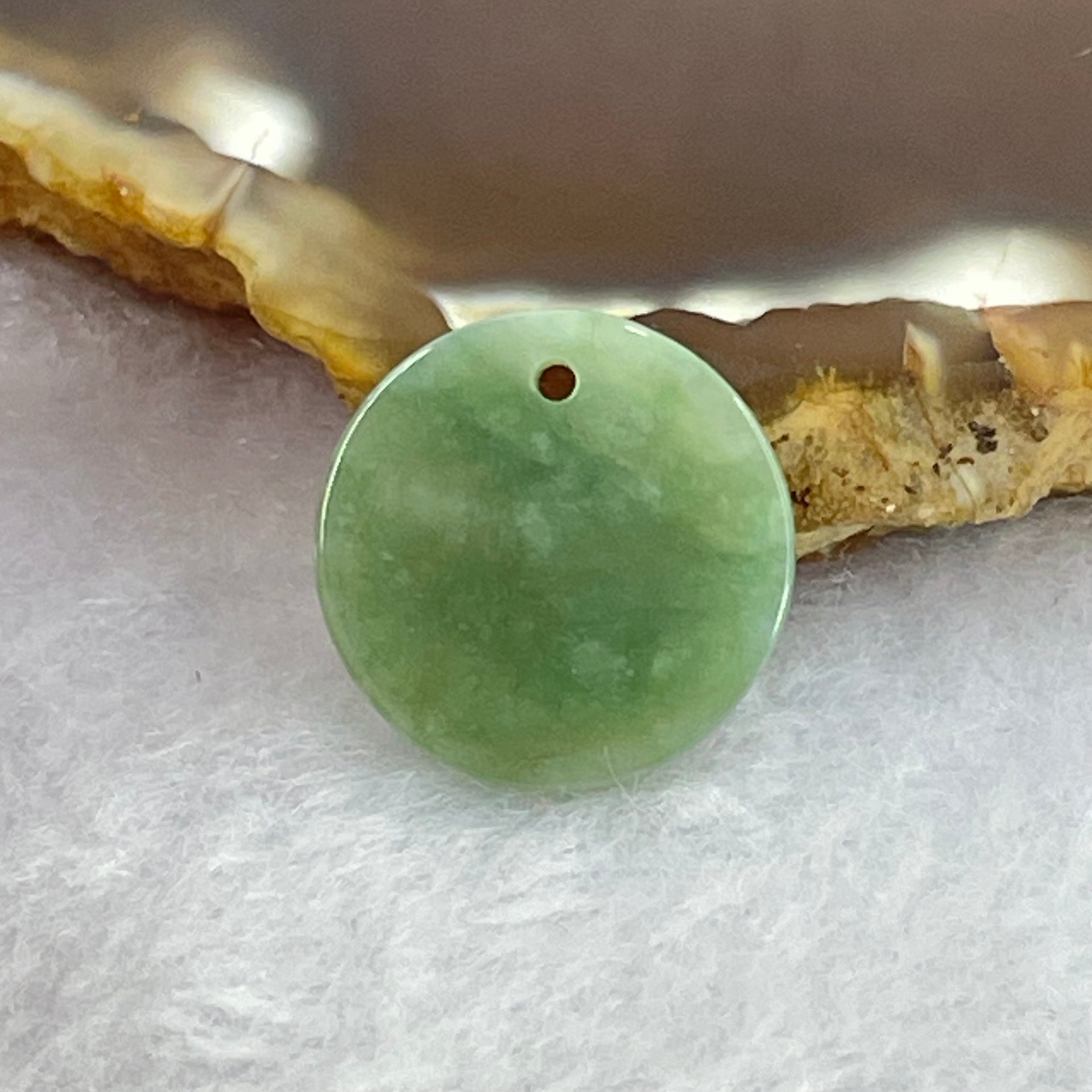 Type A Blueish Green Jadeite Mini Round Wu Shi Pai Pendant 1.44g 15.4 by 2.5mm - Huangs Jadeite and Jewelry Pte Ltd