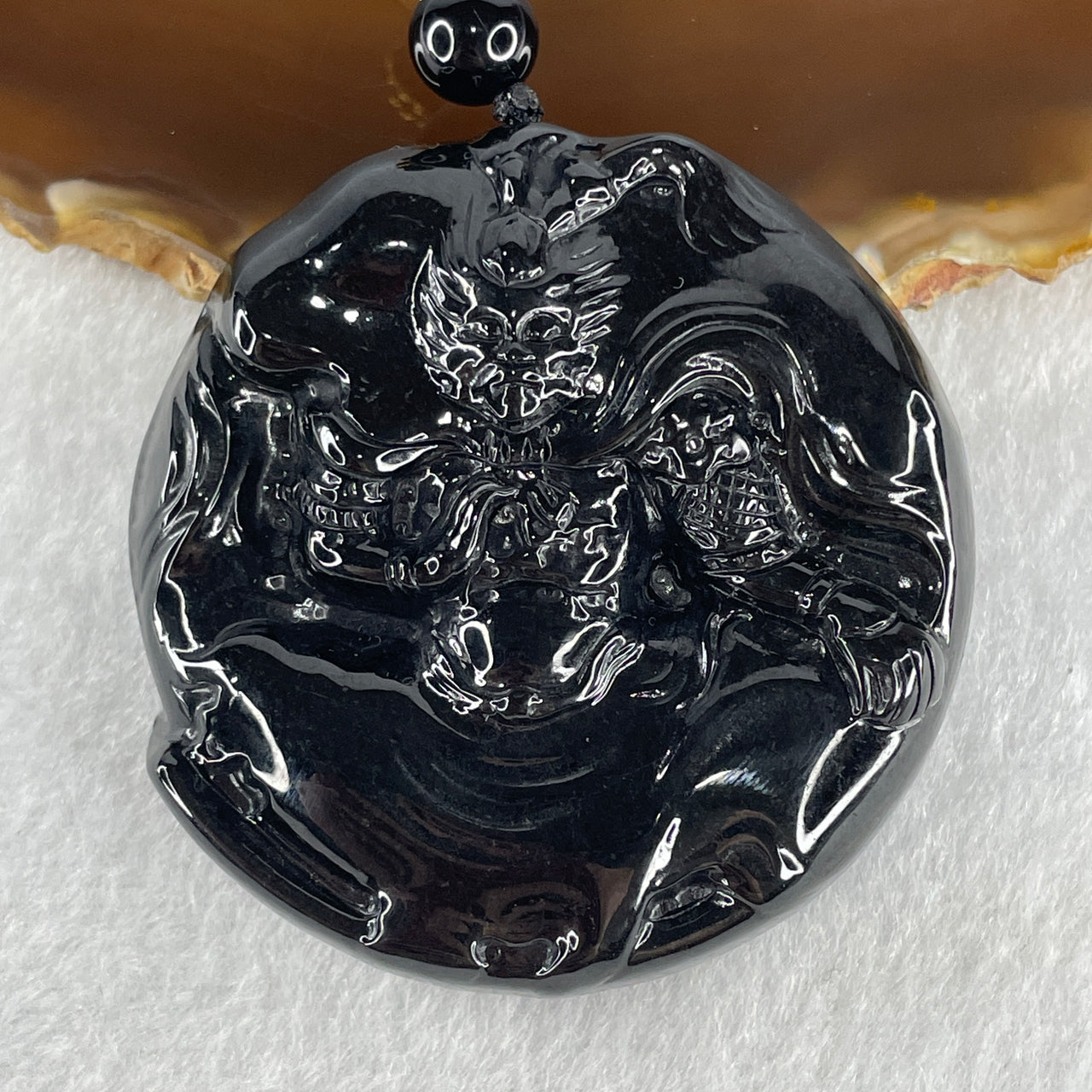 Natural Type A Opaque Black Jadeite Sun Wu Kong Monkey God Pendant 62.92g 53.0 by 52.4 by 11.3mm