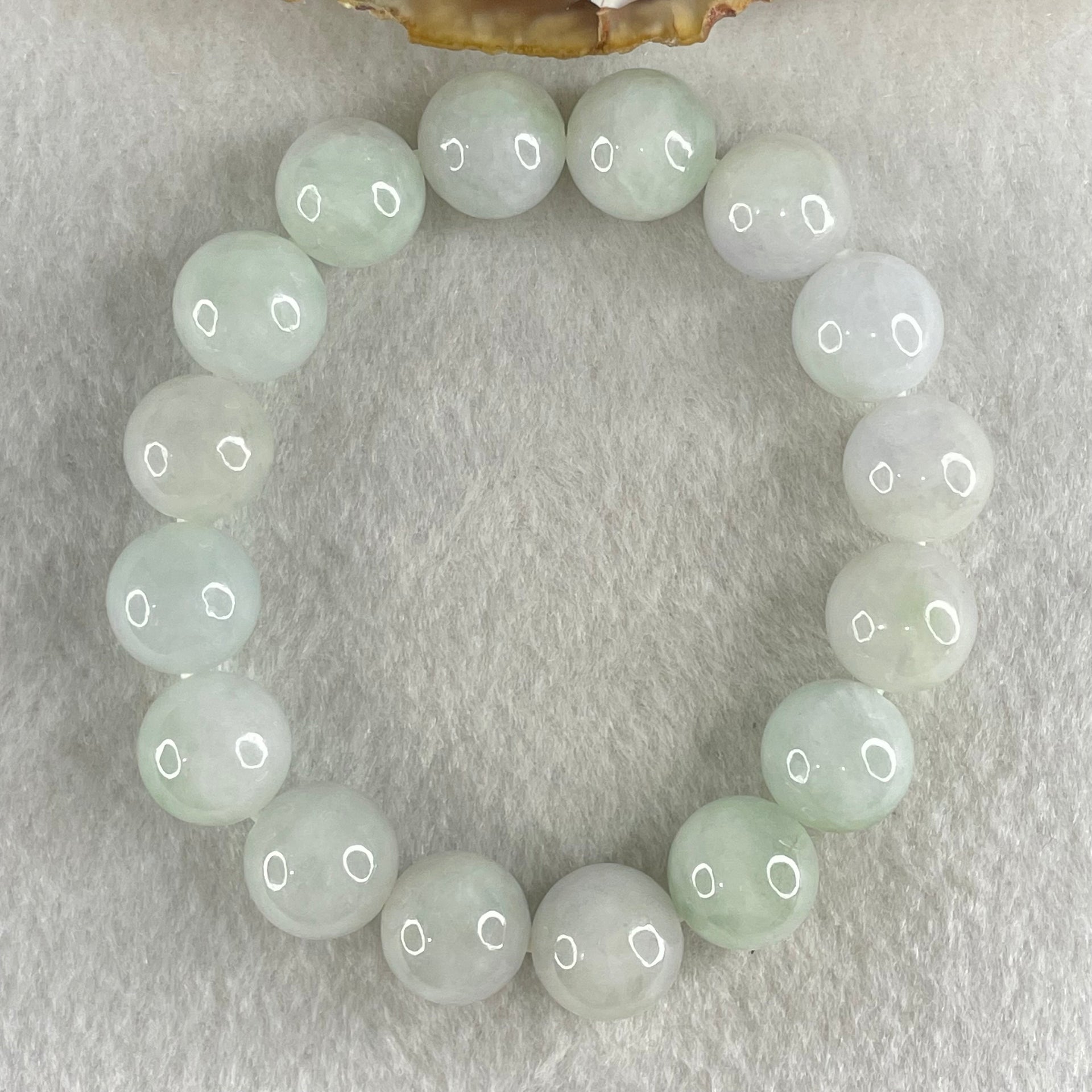 Type A Light Green Jadeite Beads Bracelet 46.38g 15cm 12.2mm 16 Beads - Huangs Jadeite and Jewelry Pte Ltd