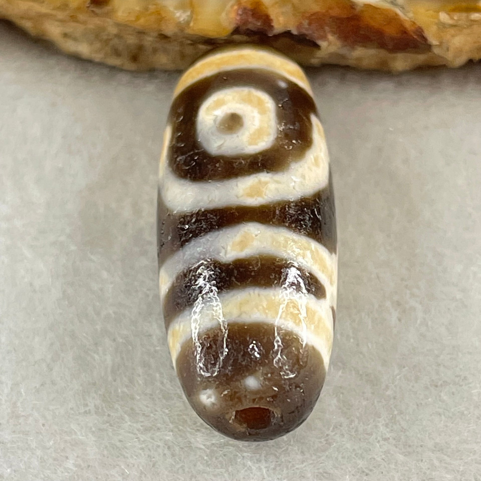 Natural Powerful Tibetan Old Oily Agate One Eye With Thousand Hand Guan Yin Dzi Bead Heavenly Master (Tian Zhu) 5.31g 28.2 by 11.2mm - Huangs Jadeite and Jewelry Pte Ltd