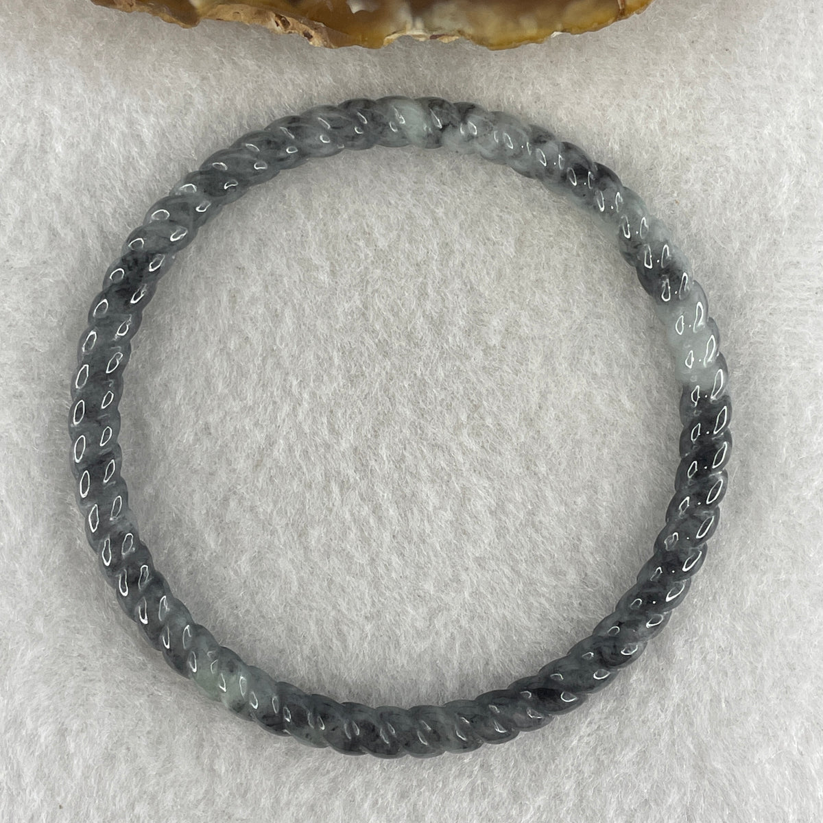 Natural Type A Wuji Grey Jadeite Twisted Bangle | 59.2mm Inner Diameter (13.87g 5.3x5.4mm | Continuous Fortune & Root Shield) - Huangs Jadeite and Jewelry Pte Ltd