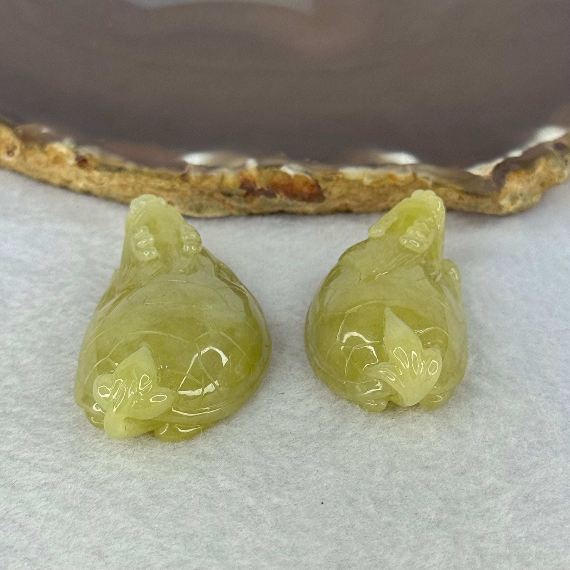 Grand Master Type A Yellow Jadeite Dragon Turtle Pair 54.05g 49.6 by 27.2 by 13.6mm - Huangs Jadeite and Jewelry Pte Ltd