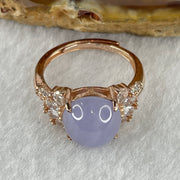 Certified Natural Type A Lavender Jadeite Round Shape Cabouchon with Cubic Zirconia in S925 Rose Gold Coler Silver Ring (Adjustable Size) 3.908g 10.3 by 9.7 by 6.0mm - Huangs Jadeite and Jewelry Pte Ltd