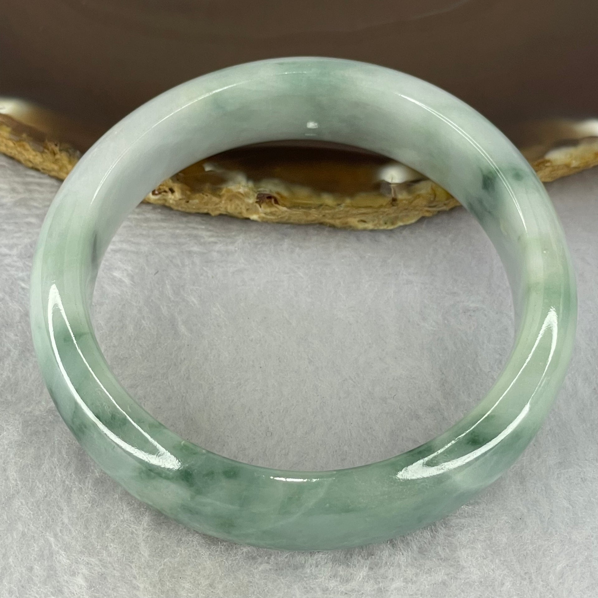 Type A Light Blueish Green Lavender with Moss Green Piao Hua Jadeite Bangle Internal Diameter 56.7mm 66.48g 16.7 by 8.7mm (Internal Lines) - Huangs Jadeite and Jewelry Pte Ltd