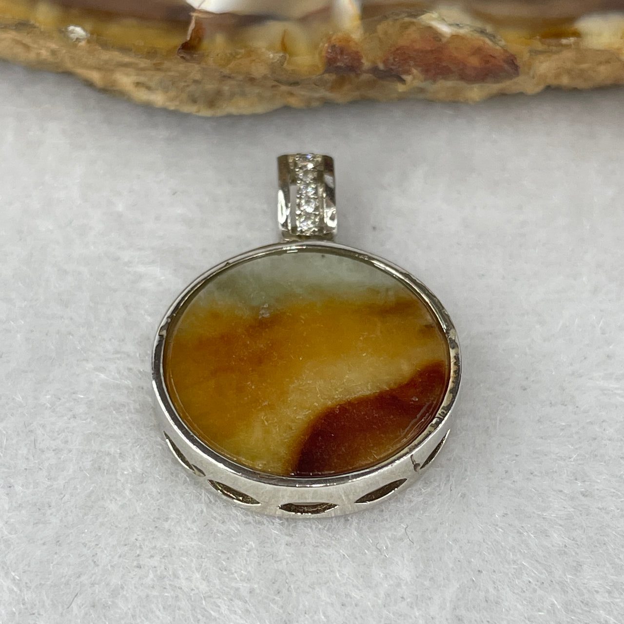 Certified Natural Type A Brownish-Reddish Jadeite Round Wu Shi Pai Pendant | Premium S925 Sterling Silver Setting | Authentic Myanmar Feicui Universal Peace, Vitality & Root Chakra Protection Amulet (2.71g | 17.0x1.5mm)