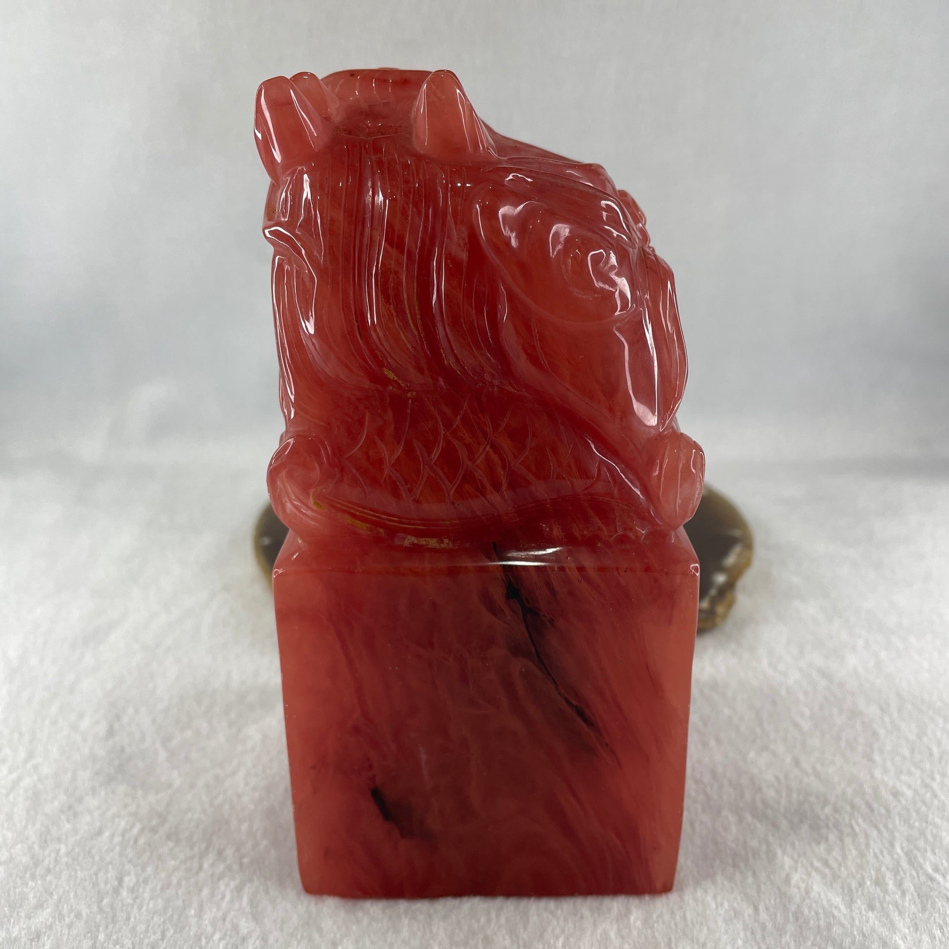 Red Cherry Quartz Dragon Seal Display 1,389.7g 73.2 by 72.9 by 151.0mm - Huangs Jadeite and Jewelry Pte Ltd